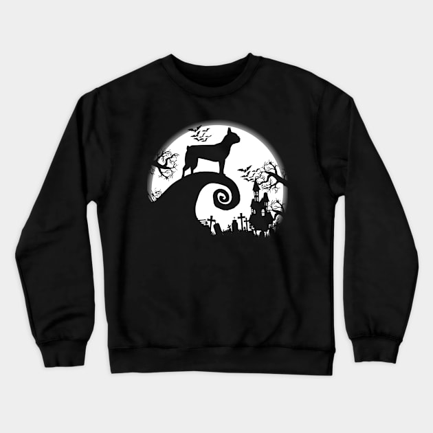 Boston Terrier And Halloween Moon Crewneck Sweatshirt by celestewilliey